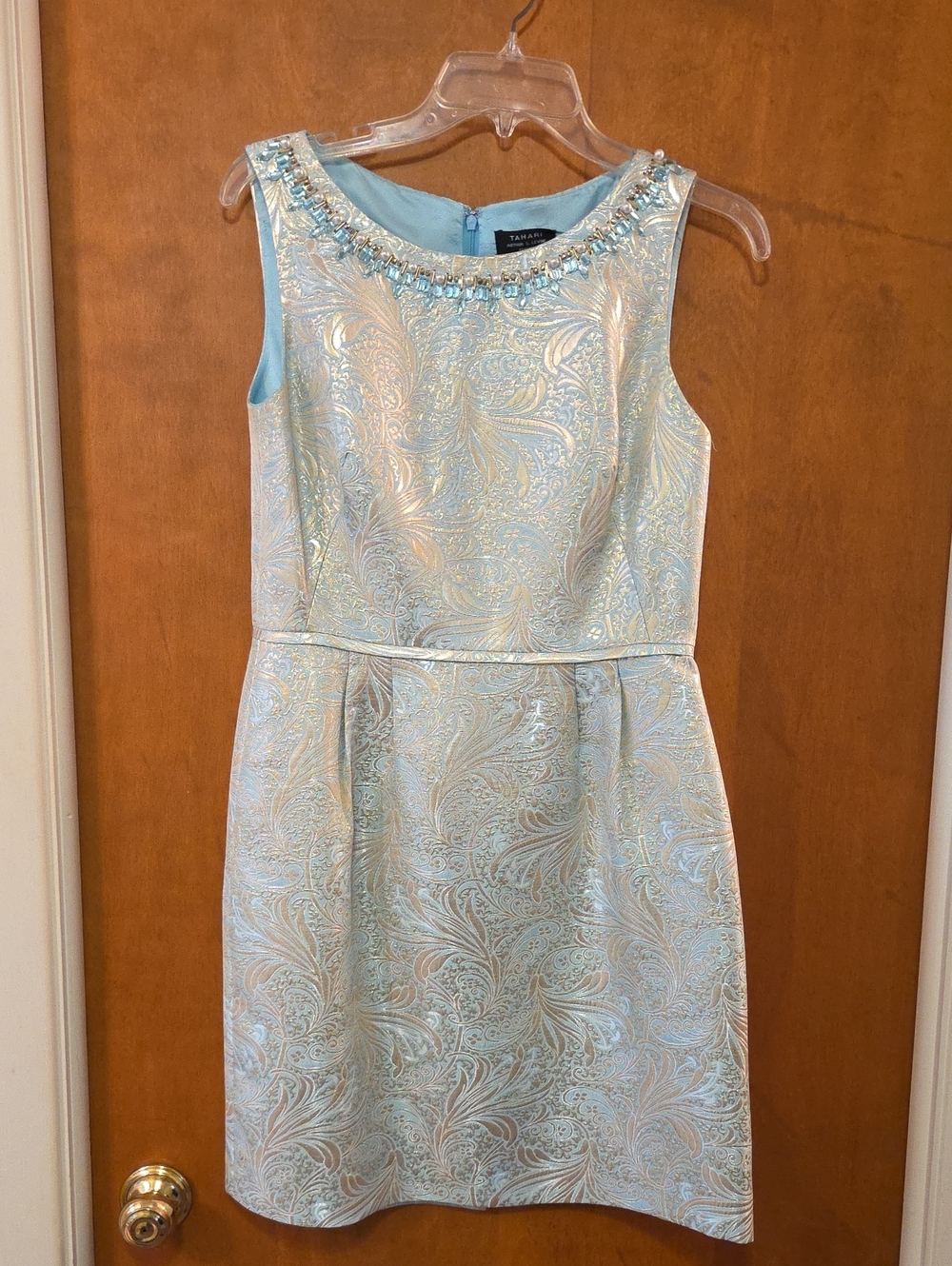 Tahari Light Blue Embellished Party Dress 6P